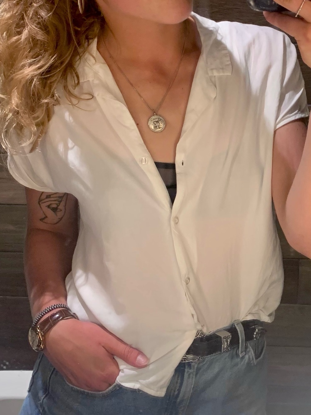 Classic White Short-Sleeve Button-Down Soft 100% Rayon Women's Blouse Shirt